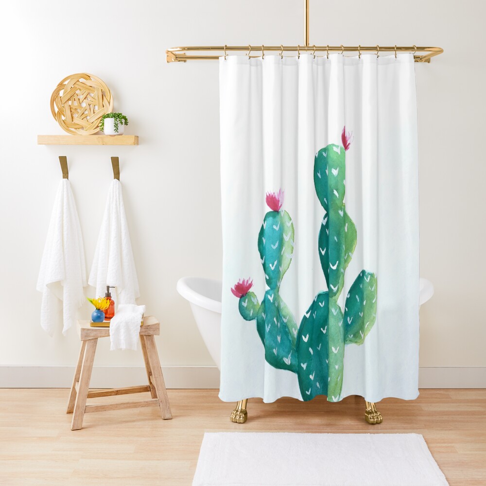 Hedgehog Cactus Watercolour Shower Curtain