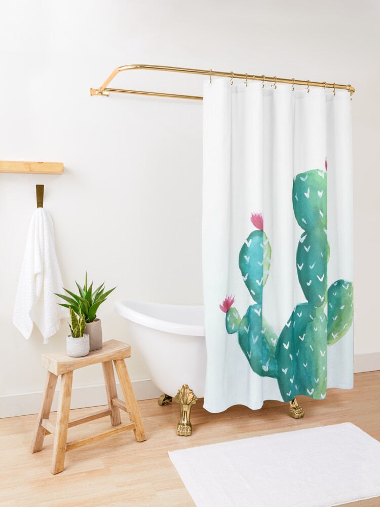 Alternate view of Hedgehog Cactus Watercolour Shower Curtain