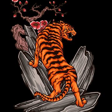 Traditional Japanese Tiger Tattoo.Tiger Sticker Tattoo Design Stock Vector  - Illustration of line, background: 184671837