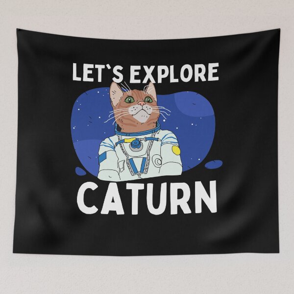 Item preview, Let's Travel To Caturn Saturn Astronaut Cat Mars designed and sold by Two Left Hands Design.
