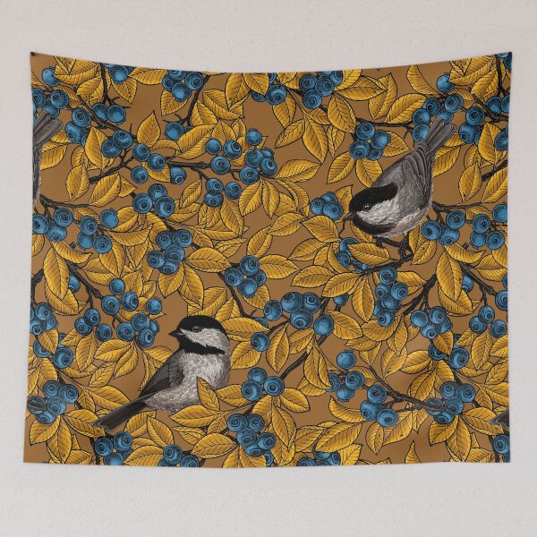 Item preview, Chickadee birds on blueberry branches designed and sold by Katerina Mitkova Kirilova.