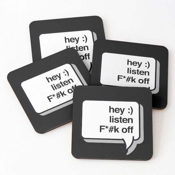 Item preview, Hey listen fuck off phrase black and white chat box typography design designed and sold by Kvyom.