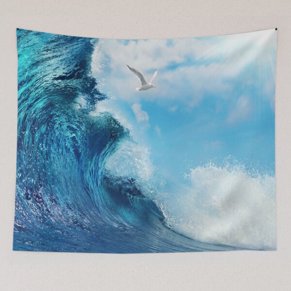 Item preview, Blue ocean waves and the tide Throw Pillow designed and sold by kingdom-designs.