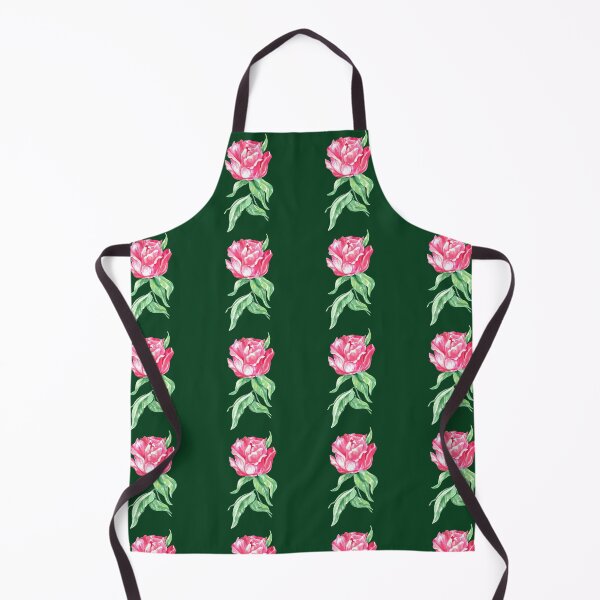 Item preview, Hand-painted watercolor pink peony with green leaves on the dark green background designed and sold by sentimentalica.