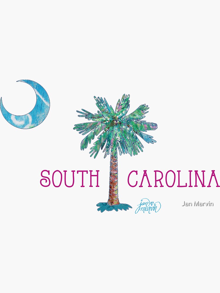 Thumbnail 3 of 3, Sticker, South Carolina Palmetto Tree and Moon by Jan Marvin designed and sold by janmarvin.