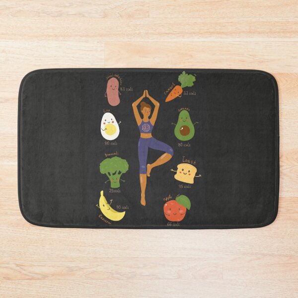 Item preview, Yoga Woman and Set Amount Calories In food On dark background.  designed and sold by Elsbet.