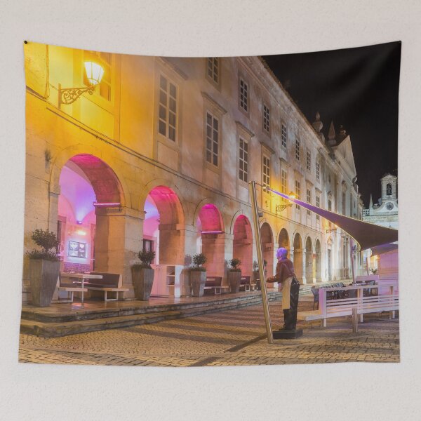 Item preview, Charming Faro Algarve Portugal - Multicolored Neon and a Cool Server Statue at the City Center Plaza designed and sold by Georgia Mizuleva.