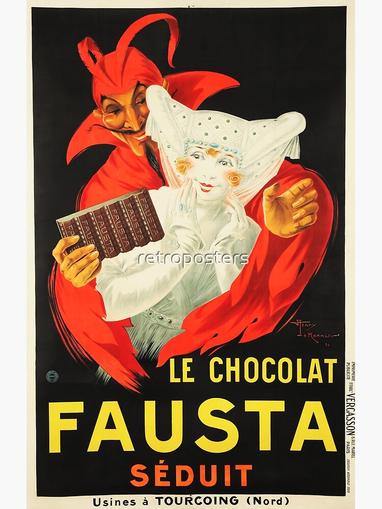 Disover Le Chocolat FAUSTA Seduit French Chocolates Vintage Art Deco Art by Henri Bonaventure Monnier Premium Matte Vertical Poster