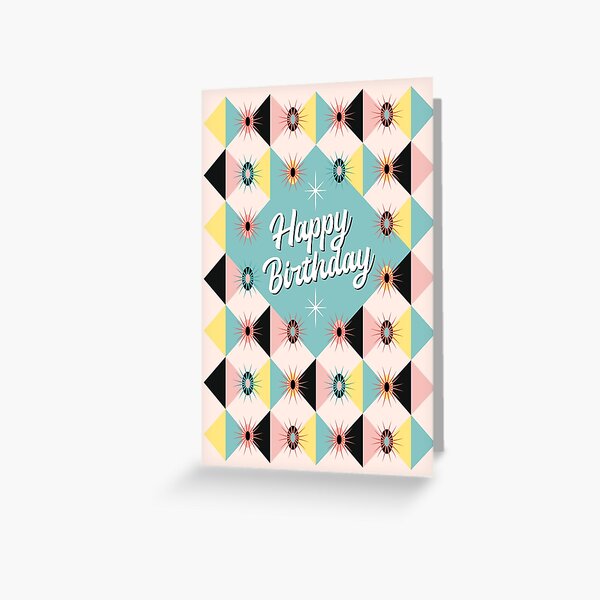 Happy Birthday - Atomic Sunburst Blocks Mint Greeting Card