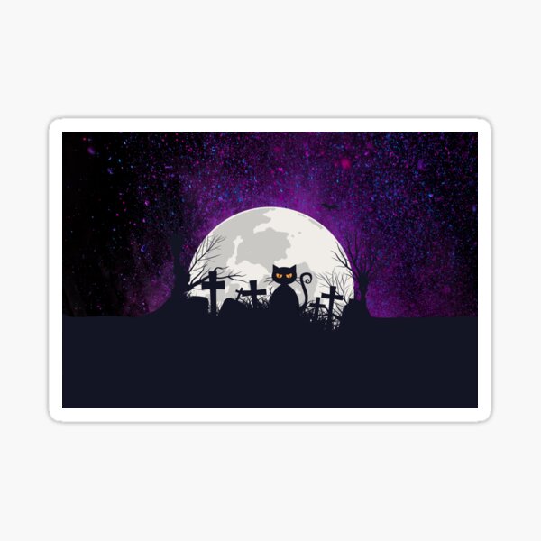 Item preview, Black Cat in Graveyard with Full Moon and Purple Sky designed and sold by madtoyman.