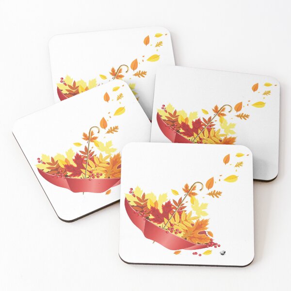 Item preview, Red umbrella with autumn leaves designed and sold by Alexandra Kueny.