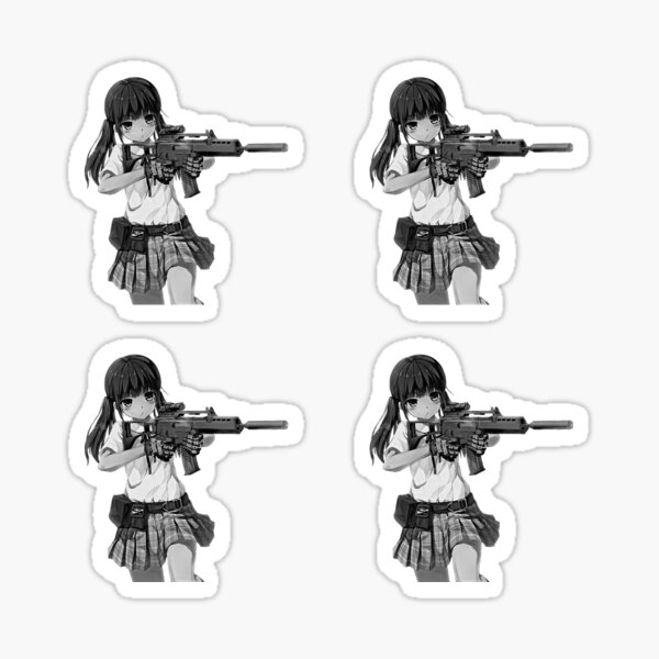 Sweet anime girl with a gun. Real anime princess with Heckler & Koch G36 assault rifle. | Manga, chibi. Sticker