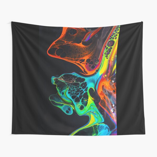Fluoro Black Abstract Art Tapestry