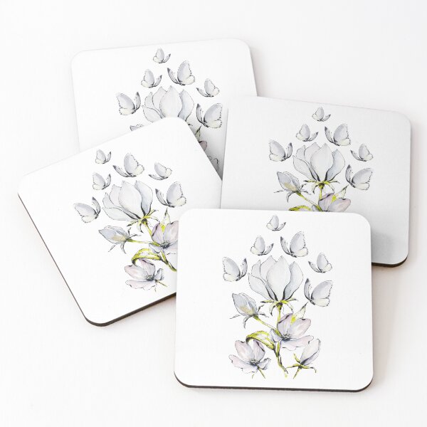Item preview, White flowers and butterflies  designed and sold by EnjoyingDrawing.