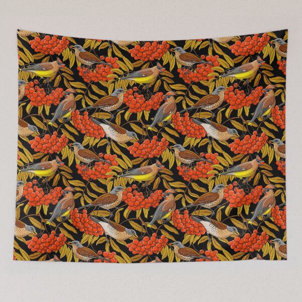 Item preview, Fieldfares and waxwings on rowan bunches designed and sold by Irina Ivanova.