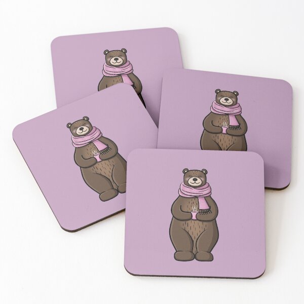 Item preview, Cute Bear in a Fuzzy Pink Scarf with a Cup of Hot Chocolate designed and sold by AlmightyClaire.