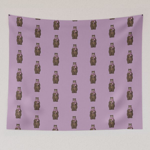 Item preview, Cute Bear in a Fuzzy Pink Scarf with a Cup of Hot Chocolate designed and sold by AlmightyClaire.
