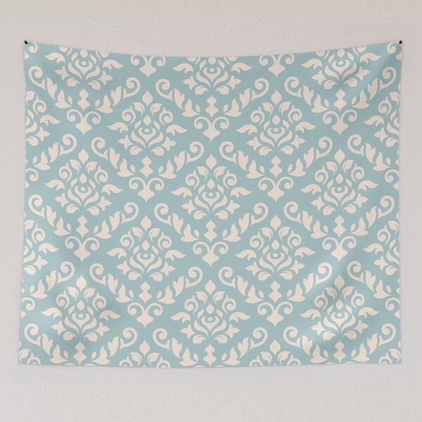 Item preview, Damask Baroque Pattern Cream on Blue designed and sold by NataliePaskell.