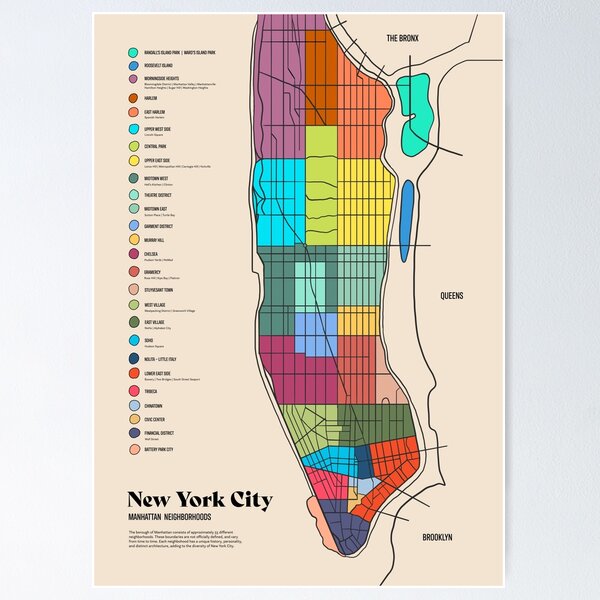 Item preview, NYC Manhattan Neighborhood, Colored Map Illustration designed and sold by laurenrdesign.