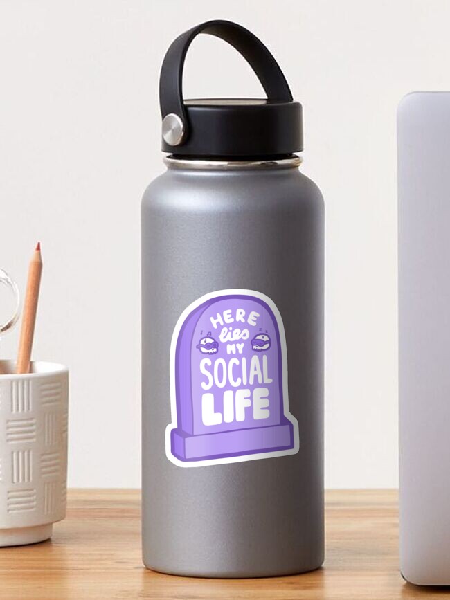 Here Lies My Social Life in Lilac Sticker for Sale by evannave