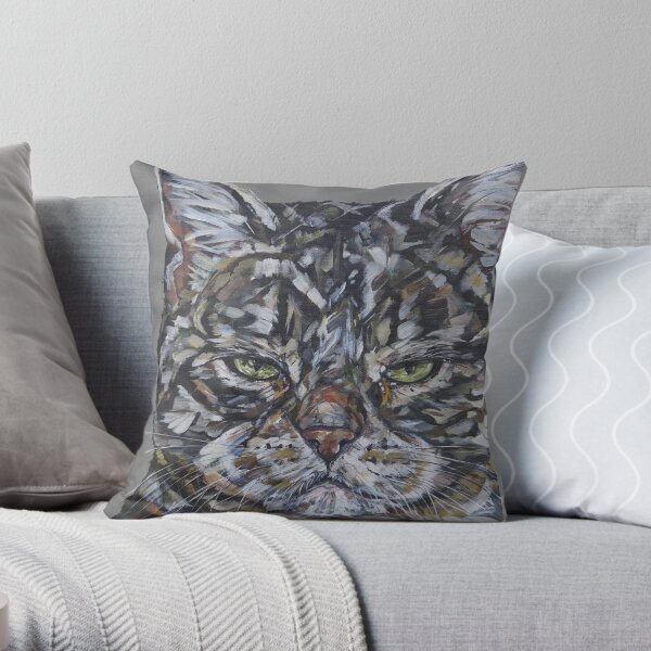 Cattitude. Cat painting art by award-winning UK artist Sam Fenner Throw Pillow