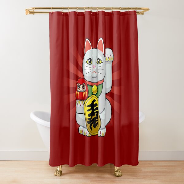 lucky cat shower curtain