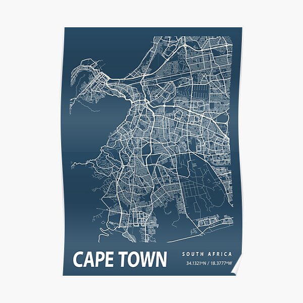 Cape Town Map Poster For Sale By Kara515 Redbubble   Poster,504x498,f8f8f8 Pad,600x600,f8f8f8 