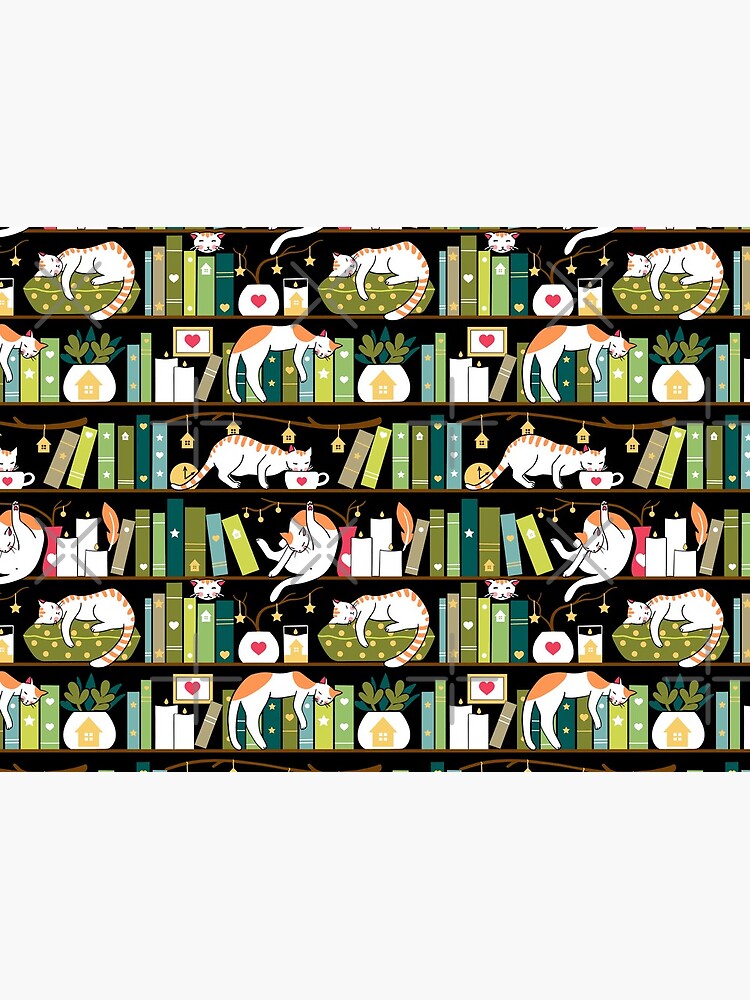 Library cats - whimsical cats on the book shelves by Elenanaylor