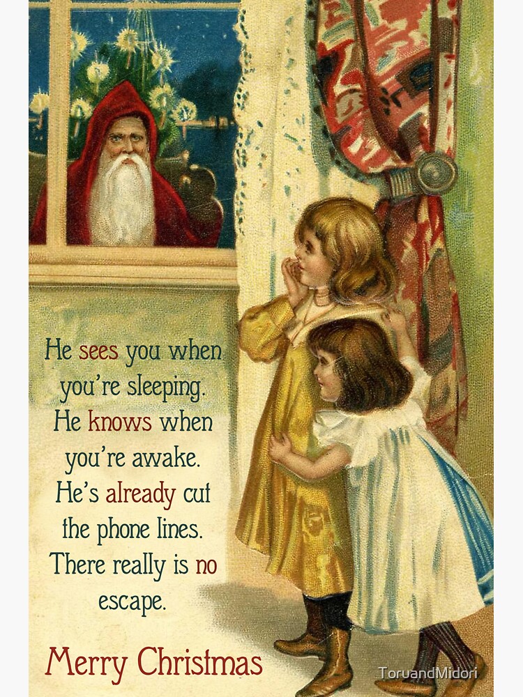 He Sees You When You Re Sleeping Funny Mean Vintage Christmas Card Sticker For Sale By