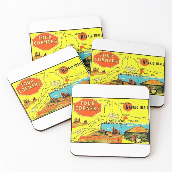 Four Corners Monument Vintage Travel Decal Coasters (Set of 4)