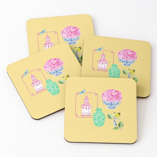 Item preview, Chinoiserie pagoda, flowers and jars designed and sold by coolkatia.