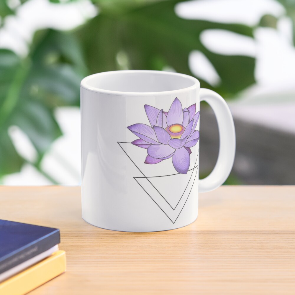 Purple Water Lily Flower with Triangles, Minimalist Tattoo, Yoga Style Purple Water Lily Flower with Triangles, Minimalist Tattoo, Yoga Style