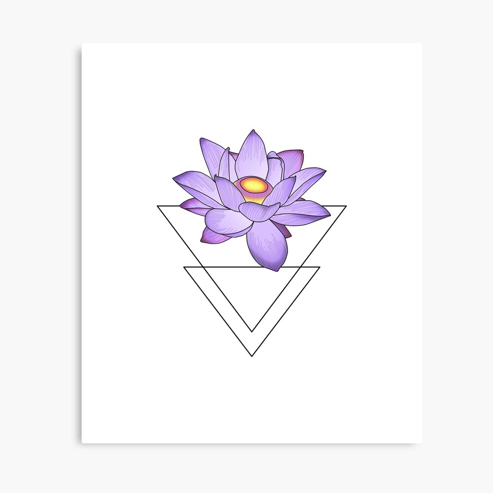 Purple Water Lily Flower With Triangles Minimalist Tattoo Yoga Style Photographic Print By Koalaslifestyle Redbubble