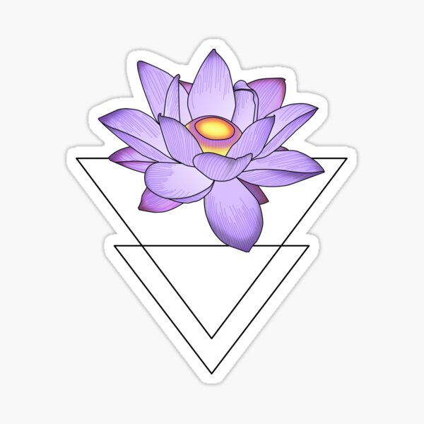 Purple Water Lily Flower With Triangles Minimalist Tattoo Yoga Style Sticker By Koalaslifestyle Redbubble