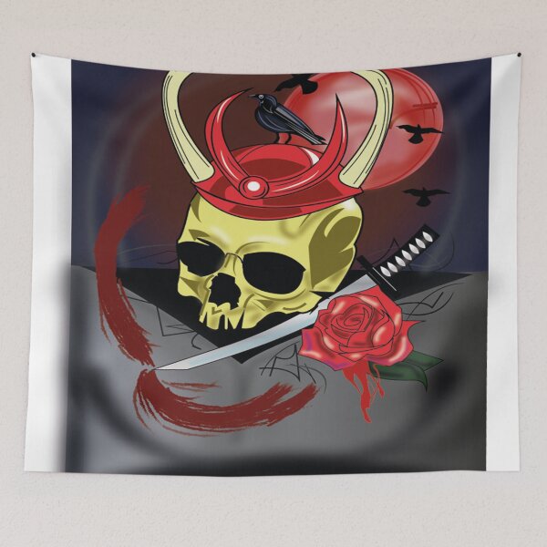 Item preview, Bloody samurai skull art dark version designed and sold by Pethdesign95.
