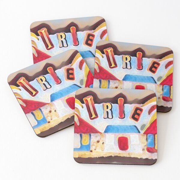 Item preview, Everything is Irie with Coconut Trees Colorful Tropical Houses Yellow Red Blue designed and sold by ShajenDesigns.