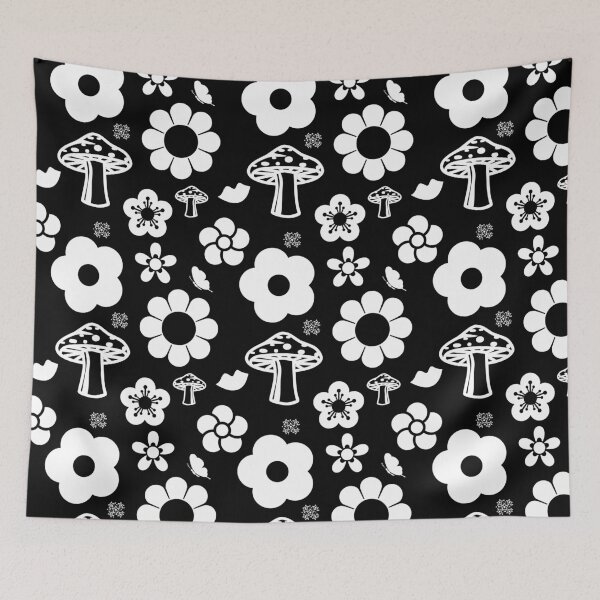 Item preview, Black n White Flower Power Hippie Seamless Pattern Graphic Print designed and sold by ClaudiaFlores.