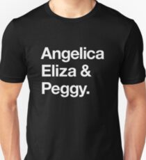 Helvetica Angelica Eliza und Peggy (Weiß auf Schwarz) Slim Fit T-Shirt