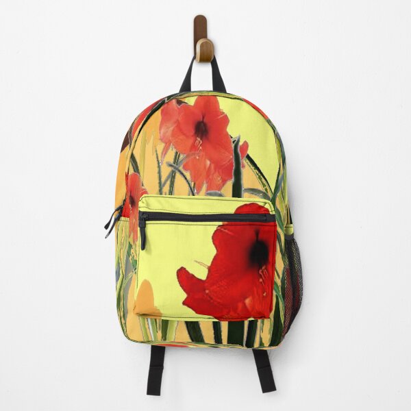Item preview, mustard yellow color art red-orange amaryllis garden art designed and sold by sharlesart.