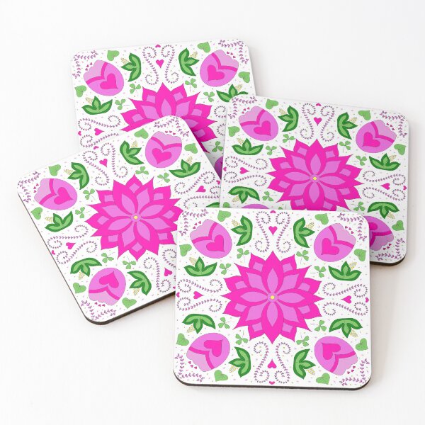 Item preview, Flower and Heart Pattern in Pink and Green designed and sold by CottoVerdi.