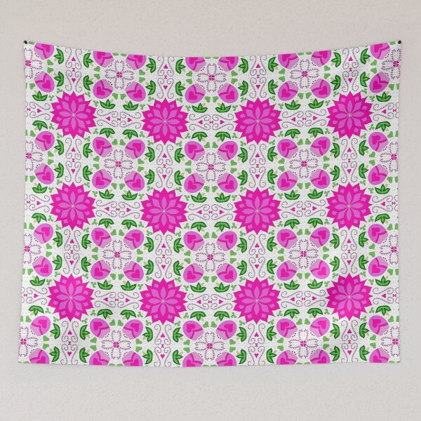 Item preview, Flower and Heart Pattern in Pink and Green designed and sold by CottoVerdi.