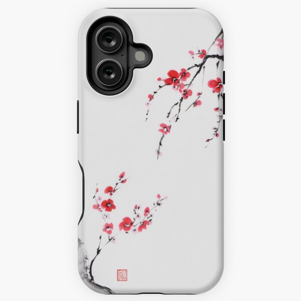 Item preview, Two Japanese plum blossom branches reaching towards each other Fine art sumi-e Zen painting art print designed and sold by AwenArtPrints.