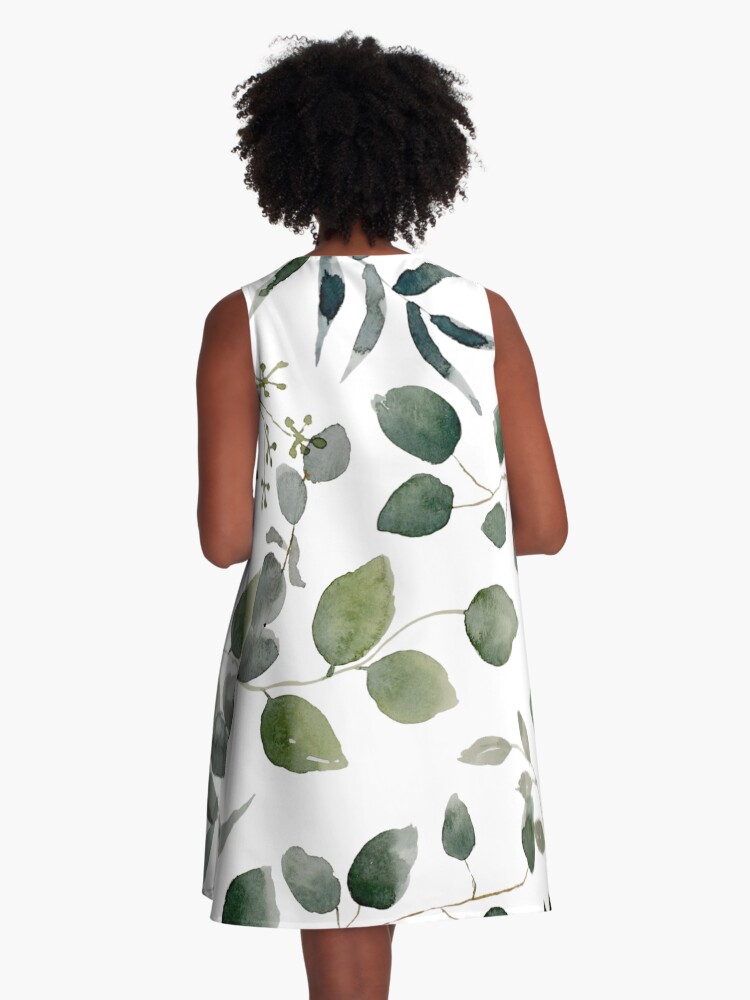 Thumbnail 3 of 4, A-Line Dress, Eucalyptus Multi designed and sold by aliawallco.