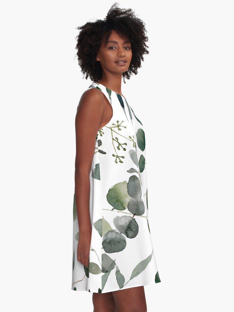 Thumbnail 2 of 4, A-Line Dress, Eucalyptus Multi designed and sold by aliawallco.