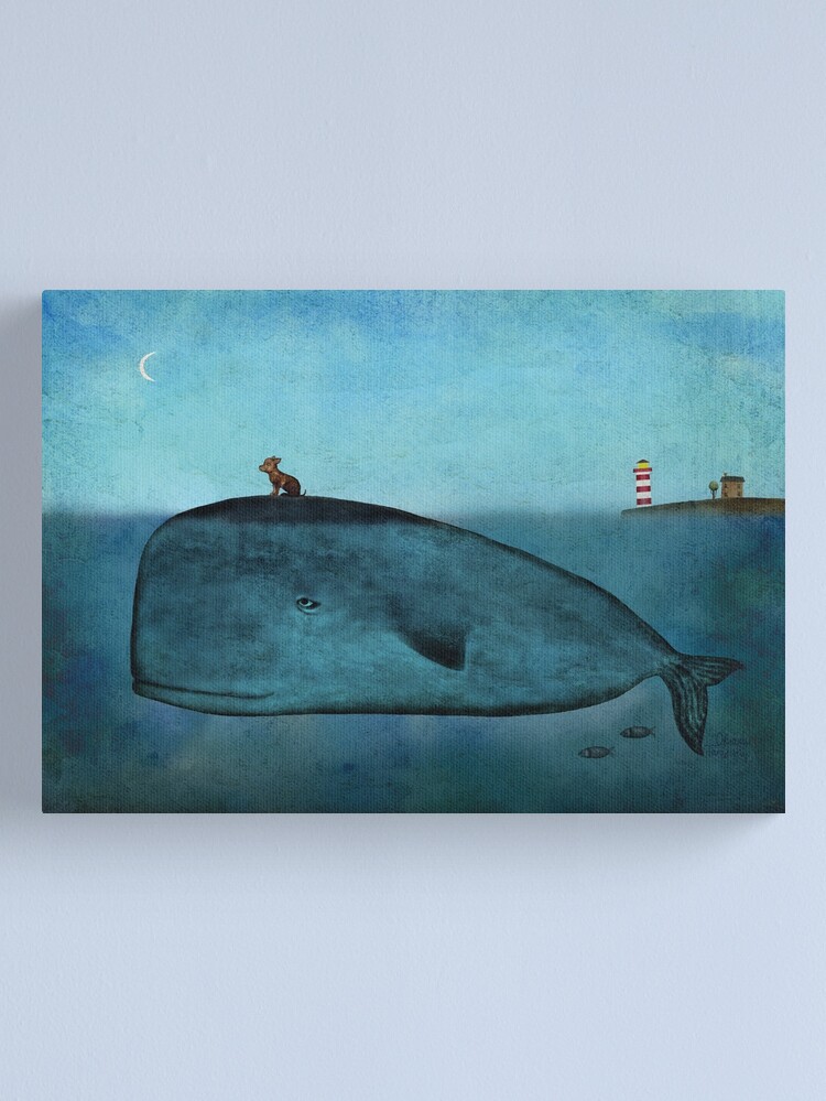 Thumbnail 1 of 3, Canvas Print, Whale and dog watercolor designed and sold by taoart.