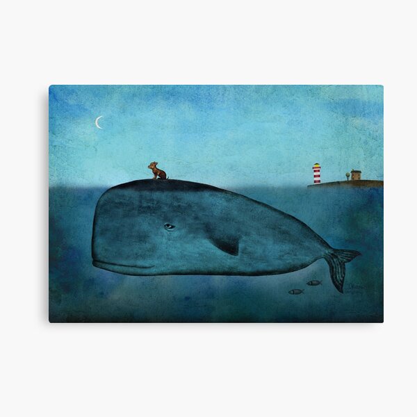 Whale and dog watercolor   Canvas Print