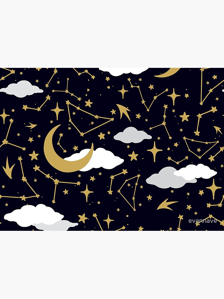 Celestial Stars and Moons in Gold and White by evannave