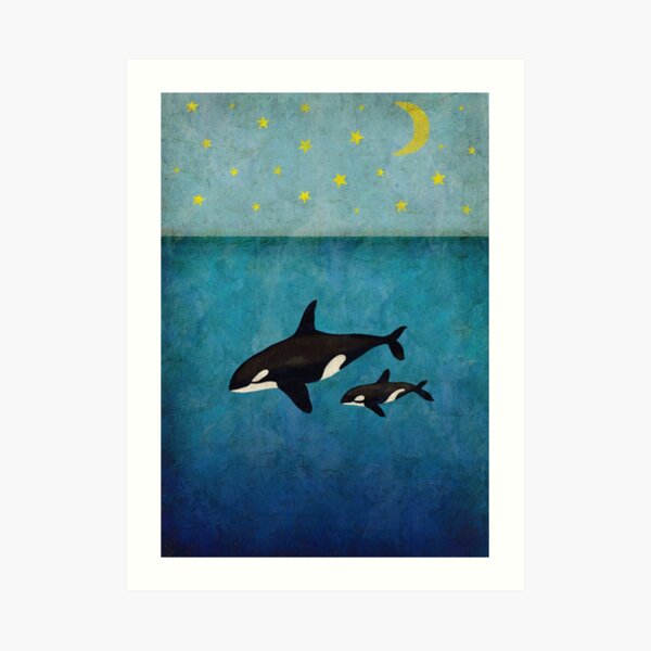 Whales at night Art Print
