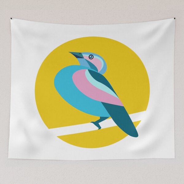 Item preview, Blue Green Bird with Pink Stripes Over the Moon in Transparent designed and sold by Moyanana.