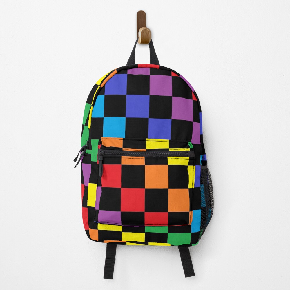 Checkered Rainbow Black Backpack